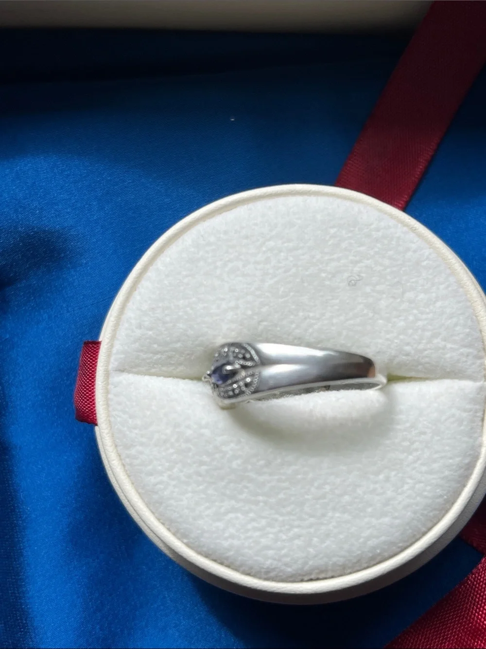 Sterling Silver Twist Band with Blue Marquise Stones